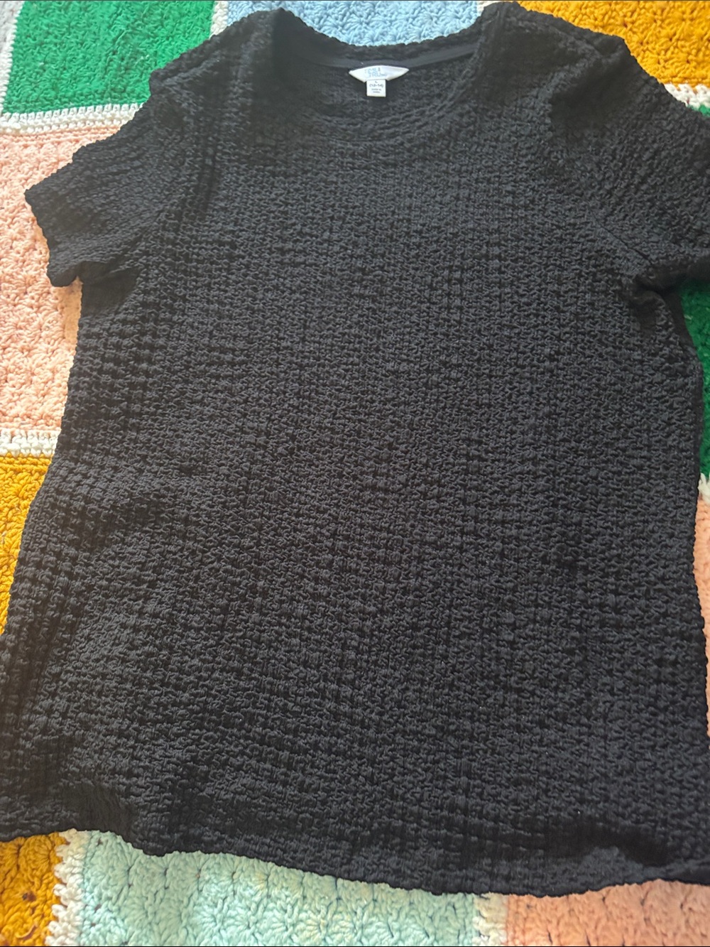 Textured Black Short Sleeve Knit Top